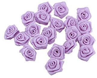 Rosen 2 cm x 20 Stück Satinrosen Aufnäher Deko Blumen Röschen zum Basteln Haarschmuck kleine Rosenköpfe Farbe: Hell Lila Hell Orchidee 430