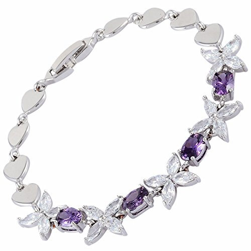 RIZILIA Taglio Ovale Simulata Ametista Viola CZ 18K Placcato Oro Bracciale Tennis, [18cm/7inch]