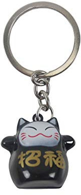 Coco Papaya Porte-clé Maneki Neko Japonais Noir à grelot