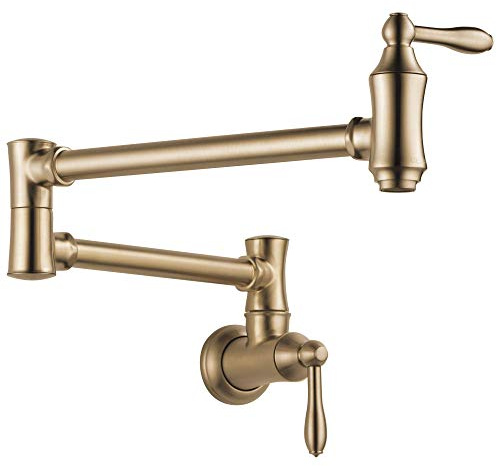 Delta Brushed Gold Traditional Pot Filler Kitchen Faucet, Wall Mount Kitchen Faucet, Champagne Bronze 1177LF-CZ