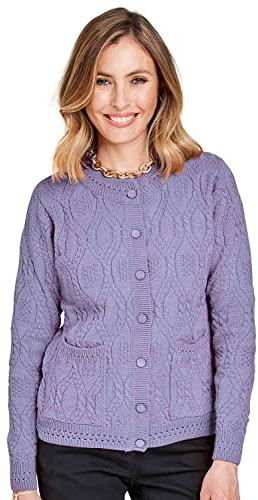 Chums Ladies Cable & Diamond Knit Cardigan with Patch Pockets | Women's Cable and Diamond Pattern with Crew Neck, Button-Through Front, Two Spacious Pockets
