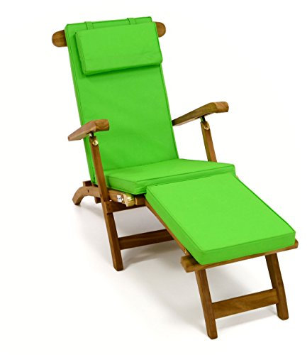 Divero eleganter Deckchair Florentine Liegestuhl Steamer Chair Teakholz behandelt inkl. Liegenauflage mit Kopfteil hellgrün Sonnen-Liege Relax-Liege