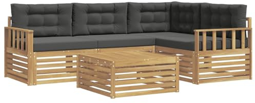 vidaXL Outdoor-Sofagarnitur 6 pcs Weiß und Anthrazit Polyester, Patio Loungeset, modernes Sofa für draußen, wetterbeständiger Gartenspaß, Bequeme Terrassenmöbel