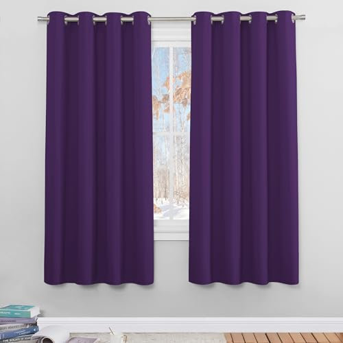 PONY DANCE Thermal Blackout Curtains & Drapes - Purple Eyelets Energy Saving and Light Blocking Curtains for Living Room Bedroom Home Decor, 2 PCs, 46 Inch Wide by 72 Inch Drop
