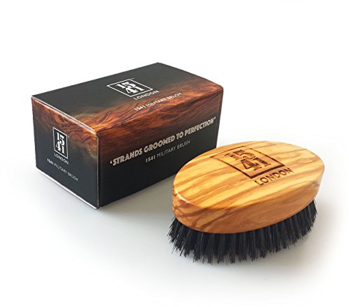 1541 London Military Hair Brush (Olive Wood) with Pure Black Bristle