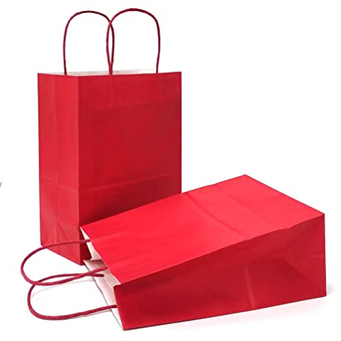 AZOWA Red Gift Bags Medium Size Kraft Paper Bags With Handles Set of 25 (22 x 11 x 27 CM, Red)