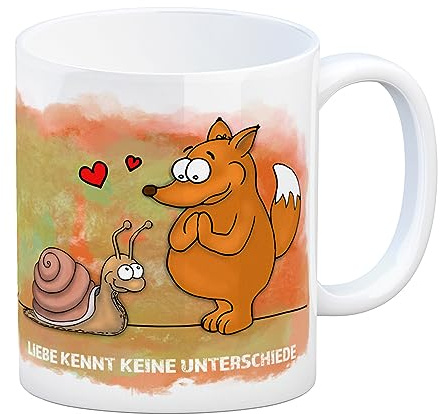 trendaffe Kaffeebecher mit Fuchs und Schnecke Motiv und Spruch: Liebe kennt keine Unterschiede