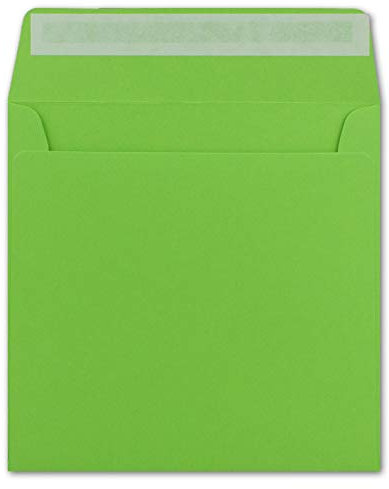 50 Quadratische Brief-Umschläge Hell-Grün - 15,5 x 15,5 cm - 120 g/m² Haftklebung stabile Kuverts ohne Fenster - von Ihrem Glüxx-Agent