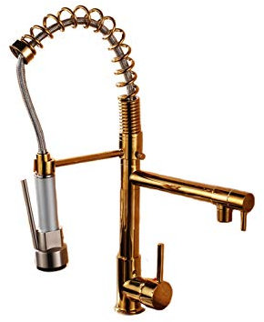 Gastro Profi Spültisch Küche Armatur Mischbatterie Wasserhahn Brause Spiralfeder Ausziehbar Golden