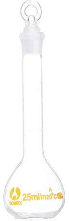 FEVERWORK 25ml Clear Glass Volumetric Flask with Stopper Lab Chemistry Glassware Round Bottom