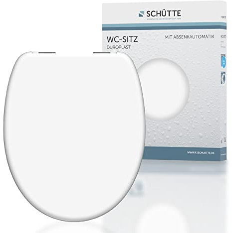 SCHÜTTE Sitz Duroplast, Toilettensitz mit Absenkautomatik, passend für alle handelsüblichen WC-Becken, maximale Belastung der Klobrille 150 kg, 82100 Weiß