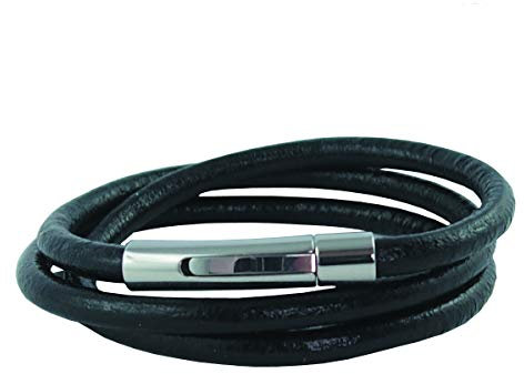 König Design Lederkette Lederhalsband Lederarmband Glatt 4 mm Herren Halskette schwarz 50 cm lang mit Hebeldruck Verschluss Silber Rund