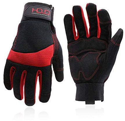 HANDLANDY Guantes de trabajo de seguridad antivibraciones para hombres y mujeres, espalda de elastano flexible transpirable, guante de utilidad para pantalla táctil (grande, rojo)