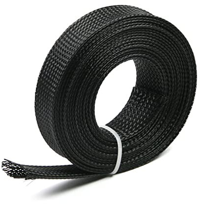 Othmro Cavo in PET intrecciato espandibile guaina per cavi elettrici ad alta temperatura 3 m x 16 mm nero 1 pezzo