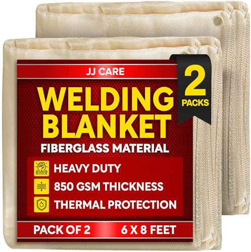 JJ CARE Welding Blanket - 2 Packs 6ft x 8ft Welding Mat - 850GSM Fiberglass Welding Blanket with Brass Grommets, Welders Blanket for Grill, Smoker Welding Blanket Heavy Duty, Welding Tarp & Shield