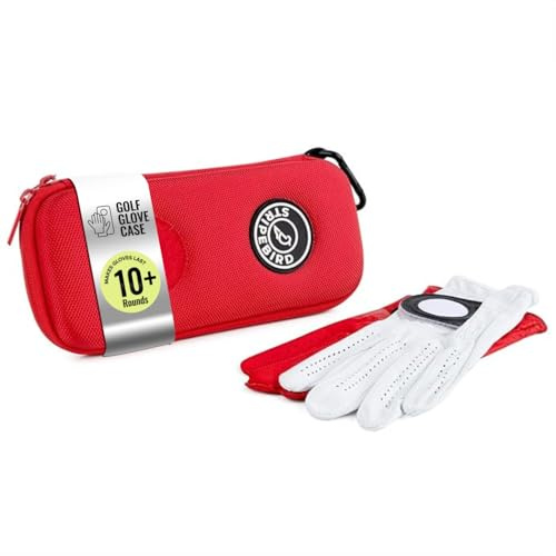 Stripebird - Golf Performance Gloves Holder Case (Major Red) - Protect and Keep Golf Gloves Dry - Moisture Free Storage Design - Includes Golf Bag Clip for Golfers