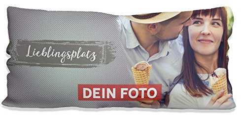 Sunnywall® Kissen selbst gestalten mit eigenem Foto Fotokissen individuell personalisiert Foto Layout (80 x 40 XXL Lieblingsplatz grau, weiß flauschig samtweich)