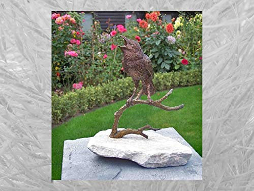 IDYL Bronze-Skulptur Vogel auf einem Stein | 22x17x18 cm | Tierfigur aus Bronze handgefertigt | Gartenskulptur oder Teich-Dekoration | Hochwertiges Kunsthandwerk | Wetterfest