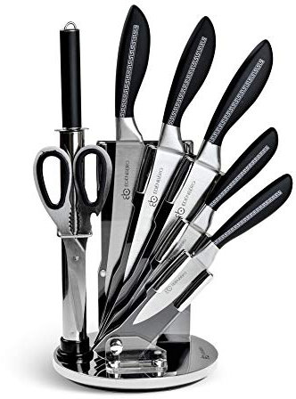 Edenberg EB-904. EIN Satz Küchenmesser mit drehbarem Ständer, Anspitzer und Schere.