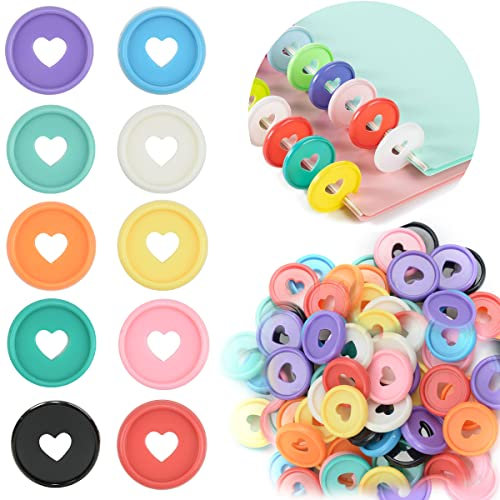 60 Stück Kunststoff-Binderscheiben, lose Blätter, 6 Farben, Erweiterungsscheiben, Herzbinder-Ringe für zusätzliche Seiten, Notizen oder Kunstwerke (35 mm)