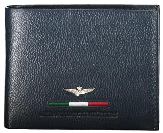 DIELLE Aeronautica Militare Portafoglio Uomo in Vera Pelle - art. AM-152 Blu con portamonete e portadocumenti - cm. 12,4x9,4x1,8