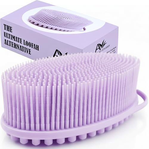 Avilana Premium Silicone Body Scrubber - Trusted Since 2017 - SGS Certified Food Grade Dual Sided Bath Brush, Quick-Dry Exfoliating Loofah Alternative, Massage Brush Sensitive Skin Women Men