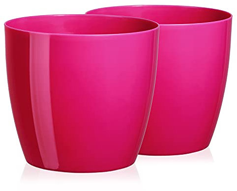 Tymar Blumentopf, 2er-Pack, Runde Form, Übertopf (Fuchsie, ø 14 cm)