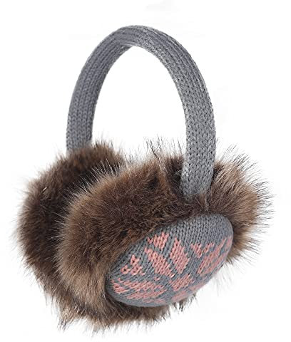ZLYC Damen Mädchen Winter Druckdessiniert Kariert Ohrenschützer Ohrenwärmer aus Fauxfell (Schneeflocke Grau),Einheitsgröße