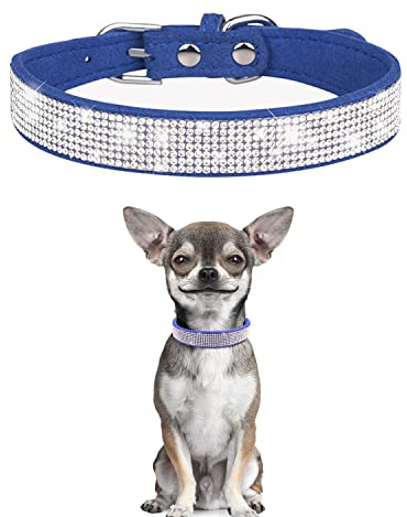 TSKDKIT Puppy Collar for Cat Small Dog Collar Cute Rhinestone Pet Collar Sparkling Cat Collar Soft Leather Pet Collar(XS Blue)