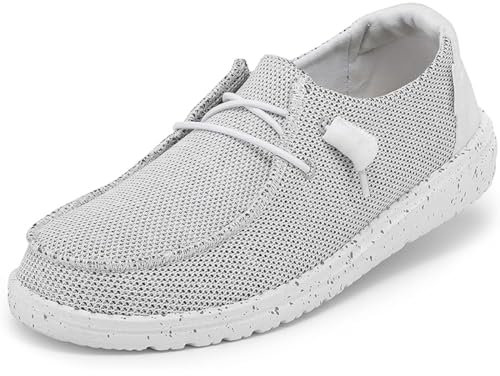 HEYDUDE Wendy Sox Damen - Slip on Flache Schuhe - Mokassin Stil, Stone White, 36