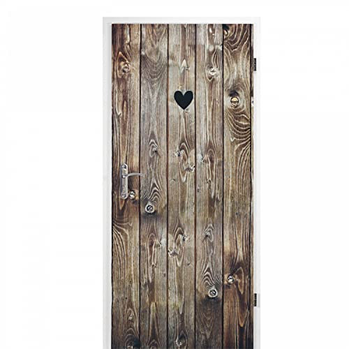 nikima Schönes für Kinder selbstklebendes Türbild - Holztür Herz 0,9 x 2 m (16,66 €/m²) - Türtapete Türposter Klebefolie Dekorfolie Schuppentür Holzoptik Gartentür