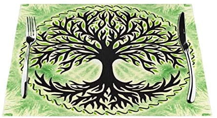 Placemats 1-6 Sets Viking Celtic World Tree Life Washable Pvc Placemats For Kitchen Table Mats, 18 X 12 Inch (30x45 Cm) 4 Pieces