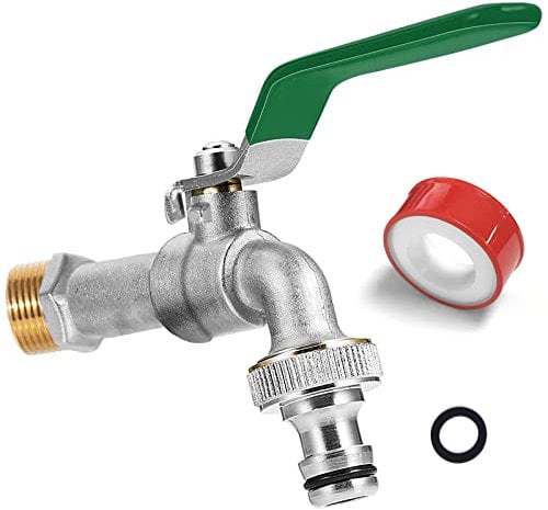SPGOOD Wasserhahn Garten, Premium Wasserhahn 3/4 Zoll aus Messing Rost-und Frostsicher, mit Schlauchanschluss, 1 x Rollendichtband, für Garten, Waschmaschine, Zuhause oder Industrie(Grün)