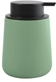 MSV - Distributeur de Savon Céramique - Maonie Vert Basil Mat - 300 ML - Élégant et Pratique pour Salle de Bain - Idéal Style Contemporain - Ø 75 x 175 mm - Usage Quotidien