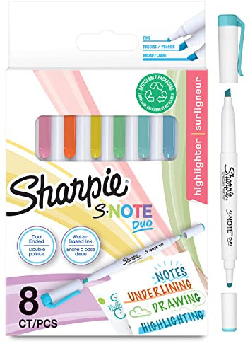 Sharpie S-Note Duo Highlighters | Dual Ended Pastel Creative Markers | Bullet & Chisel Tip for Highlighting, Drawing, Journaling & More | 8 Count