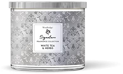 Woodbridge Duftkerze im Glas mit Deckel |White Tea & Herbs | Duftkerze Frisch | Kerzen 3 Docht | Kerzen lange Brenndauer (40h) | Geschenk für Frauen