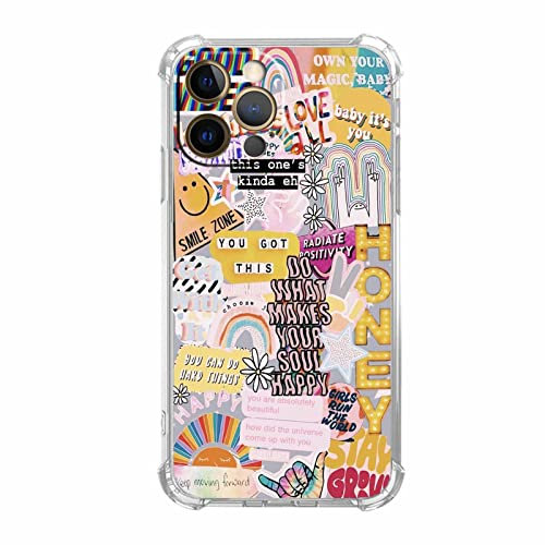 Vesidurt Positive Quotes Collage for iPhone 12 Pro Max Case,Hippie Indie Aesthetic Pattern,Unique Soft TPU Bumper Case for iPhone 12 Pro Max