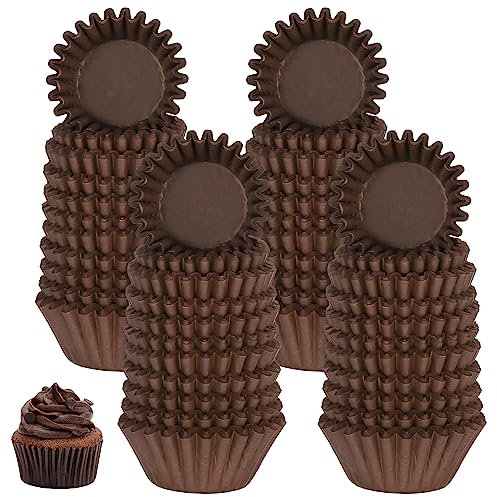 FANTESI 1000 Pcs Mini Paper Muffin Cases Greaseproof Paper Baking Cases White Disposable Paper Baking Cups for Cake Balls, Mini Muffins, Cupcakes, Truffles, Candies(Brown)