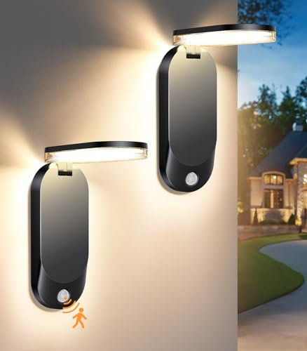 BUCASA 2 Stück Solarlampen für Außen mit Bewegungsmelder, Superhelle Solar Wandleuchte Aussen mit 2 Modi, Wasserdicht 120⁰ Beleuchtungswinkel Bewegungsmelder Aussen Faltbar Lampe für Wand, Garage