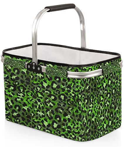 Faltbarer Marktkorb mit Leopardenmuster, tragbarer Einkaufskorb, großer Wäschekorb, strapazierfähig, Camping, Lebensmitteltaschen mit Griffen, faltbarer Picknickkorb für Reisen, Einkaufen, Strand