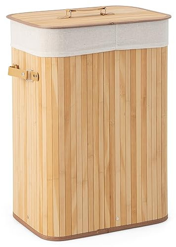 COSTWAY Bamboo Laundry Basket, 72L Collapsible Laundry Hamper with Lid, Handles & Removable Washable Liner Bag, Foldable Dirty Clothes Storage Bin Washing Basket Organiser for Bathroom (Natural)