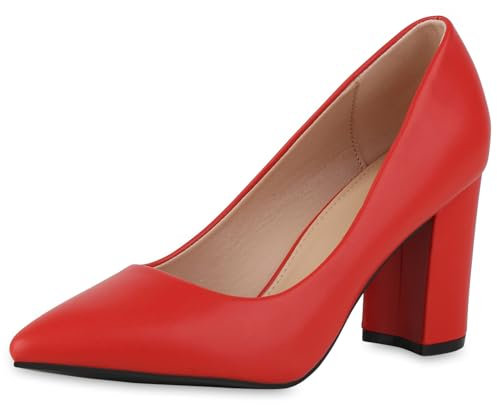 VAN HILL Damen Klassische Pumps Blockabsatz Basic Klassisch Schuhe 213603 Rot Metallic 38