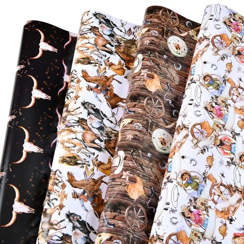 Sikiweiter Western-Geschenkpapier für Jungen Mädchen Männer Frauen (12 Blatt)