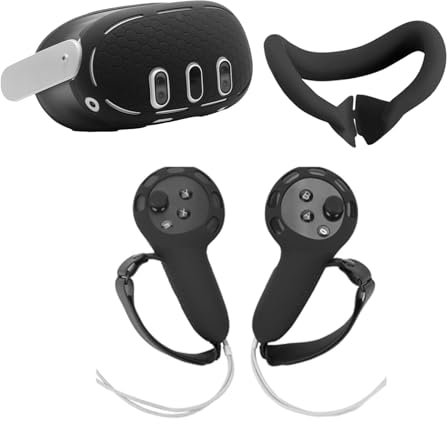 Set di cover protettive in silicone compatibili con Meta Quest 3, cover anteriore per cuffie + copertura per viso VR + impugnatura per controller touch, accessori di ricambio per VR (nero)