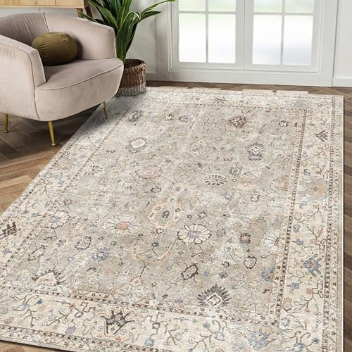 bamyum Monty Bedruckter Teppich Chenille-Druck Maschinell Hergestellt 80 x 150 cm, Waschbarer Wohnzimmer Vintage Teppich Schlafzimmer, Antibakteriell Antirutschunterlage Küchenteppich Beige