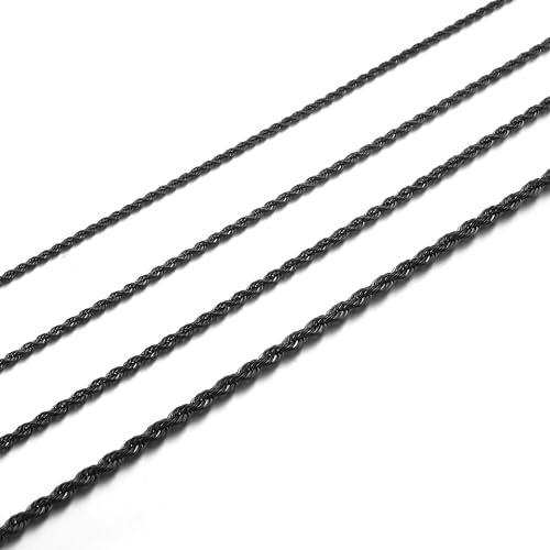 AFSTALR Herren Edelstahl Verdrehte Kordelkette Schwarz Collier Chain Halskette 3mm Breite Chain für Männer 50CM