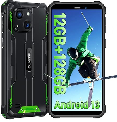 OUKITEL WP32 Rugged Phone - 12GB RAM+128GB ROM Rugged Smartphone Android 13, 6 Inches 6300mAh IP68/IP69K Waterproof Mobile Phones Dual SIM 4G, 20MP+5MP Camera,OTG,NFC,GPS, Green