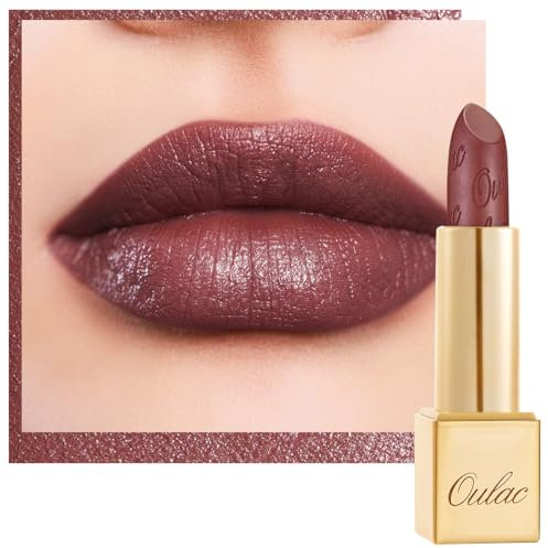 OULAC Lippenstift Metallic Glanz Finish, Glitzer Lippenstift Braun mit Lang Anhaltendem 3D-Glanz, Intensive Farbe, Cremige und Feuchthaltende Formel, Vegan, 4.3g, (23) Cosmo