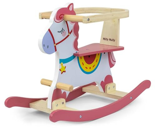 Holzschaukelpferd mit Geländer Lucky 12 – Pink