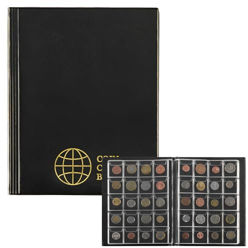 Uncle Paul Coin Albums 200 Pockets - 10 Sheets Coin Collecting Book Collection Holder Storage for Collectors Pounds Penny Cents Euro CS0220BKPRO